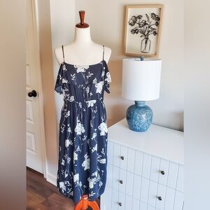 Floral Black Dress with White Accents